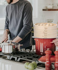 Cooking with Real Deal 10 Inch Bamboo Steamer Basket Set With Dome Lid Stainless Steel Ring Adapter Dough Roller Press Tools For No Sweat Homemade Dim Sum Buns.