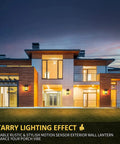 Illuminated modern home facade with Two Pack Motion Sensor Outdoor Wall Light With Dusk To Dawn Function, creating starry lighting effect.