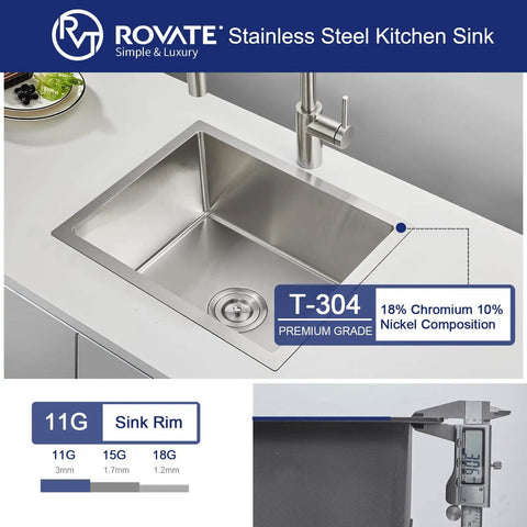 Undermount Stainless Steel Kitchen And Bar Sink Single Bowl 304 Grade Handcrafted Small Wet Bar Sink, shown in modern kitchen setup