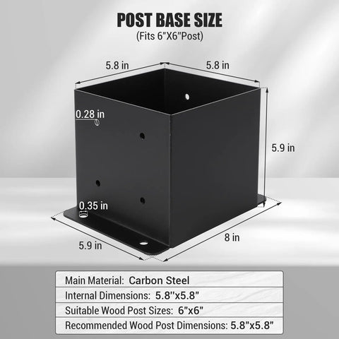 Beefy 6x6 Post Base Deck Brackets Kit For 5.75x5.75 Lumber Powder Coated Steel Anchors With Hardware 4 Or 8 Pack Rust Resistant Interior Base For Fence Pergola Gazebo Mount