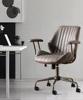 Mid Century Modern Office Chair Grey Faux Suede Ergonomic Mid Back Executive Seat With Lumbar Support Swivel Base in home office