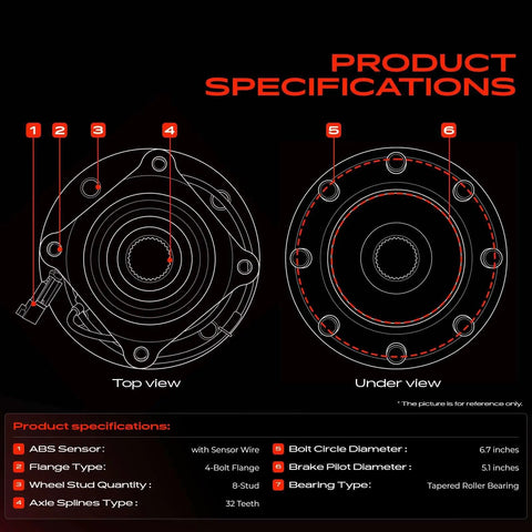 Product specifications for Heavy Duty Front Wheel Bearing Hub Assembly For Ford F250 F350 Super Duty 4wd Single Rear Wheel 2011 2016.