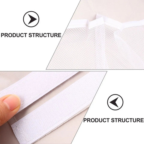 Product structure details of Four Tier Hanging Closet Storage Bag With Thick Oxford Fabric showing mesh and fabric components.
