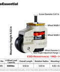 Premium ESD Safe Leveling Casters With 2.5 Inch Swivel Wheels, Anti Static Retractable M12 Stem, 3300 Lbs Rock Solid Capacity close-up of caster specifications.