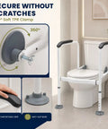 Rock Solid Toilet Safety Rail For Seniors With Heavy Duty Adjustable Steel Frame And A Darn Sure 330 Pound Capacity For Easy Bathroom Transfers And Dependable Home Support, close-up of TPR clamp and grips.