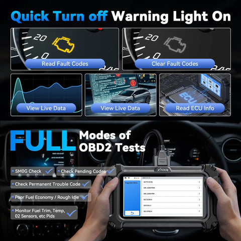 OBD2 Touchscreen All In One Diagnostic Scanner for Cars and Trucks with 16 Resets displaying ECU info on screen
