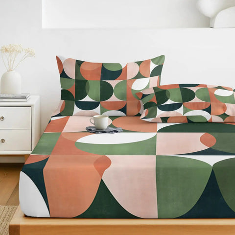 Cloud Soft Queen Fitted Sheets With 16 Inch Deep Pocket Microfiber Bedding Set Includes Two Pillowcases in retro style.