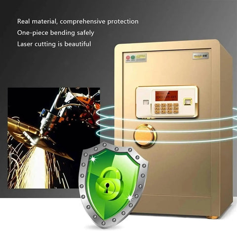 Fireproof And Waterproof Password Safe Box With Alarm System 60Cm Height Home Deposit Safe For Office Small Anti Theft Cabinet With Digital Keypad Brown Finish Durable Steel Security Safe For Valuables