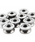 20 Pack Mini V Groove Ball Bearings Pulleys 4x13x6mm showing steel wheels designed for smooth motion in DIY builds.
