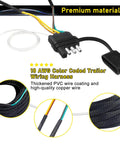 Close-up of 35Ft 4 Pin 5 Wire Trailer Wiring Harness Kit With Color Coded 18 AWG Wires, showing connector with premium materials
