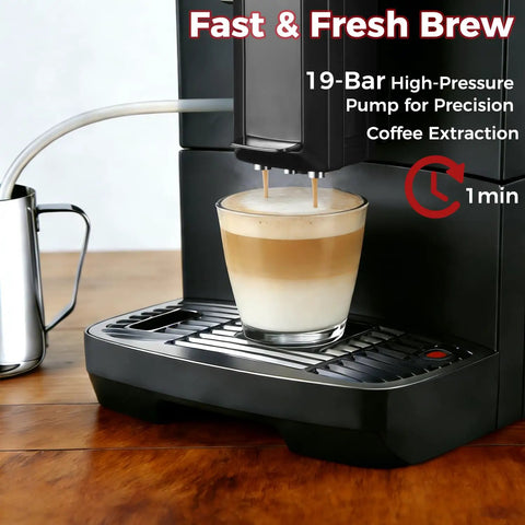 Real Deal Fully Automatic Espresso Machine With Solid Built In Grinder And Touchscreen Controls Quick Clean System for crafting layered lattes.