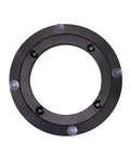 Badass Heavy Duty Six Inch Aluminum Alloy Turntable Bearing Base Black Lazy Susan Rotating Swivel Plate top view with grip pads.