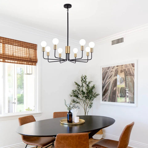 8 Light Sputnik Chandelier Pendant Lighting Fixture In Gold And Black, Dope Industrial Vintage Ceiling Lamp in dining room
