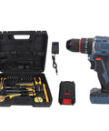 Badass Brushless Cordless Drill Kit 1500 Rpm With 25 Plus 1 Adjustable Torque Settings heavy-duty drill and toolset in black case.