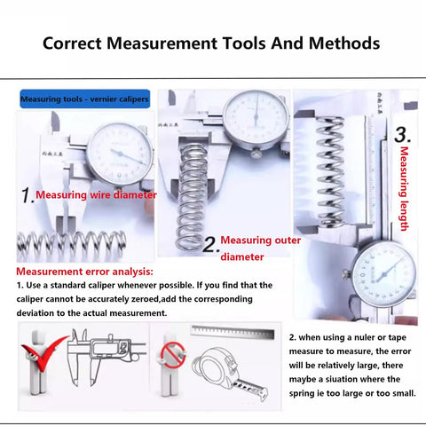 Correct measurement methods for Compression Spring Wire Two Millimeter Diameter Outer Diameter Twenty Eight Millimeter Free Length One Hundred Fifty Millimeter Stainless Steel 304 Rust Resistant Beefy Heavy Duty Extension Spring For Home Appliance Repair One Piece using calipers.