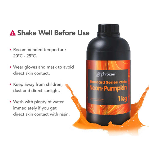 Hella Vivid 405nm UV Curing 3D Printer Resin For Dlp Lcd Printers Neon Pumpkin 1kg bottle with safety instructions.