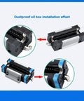2pcs EGH15CA Linear Slider Blocks with EV15 Dustproof Oil Boxes showing installation details, assembled for CNC use.