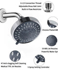 High Pressure Rain Shower Head With Five Settings And Durable ABS Plastic Body shown with details