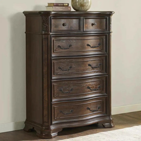 Rock Solid Heavy Duty Zinc Alloy Drop Bail Drawer Pulls In Slick Antique Bronze Finish on a decorative wooden dresser.