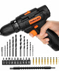 12V Cordless Drill Driver The Go Heavy Lifter with drill bits and drivers displayed, ideal for weekend projects.