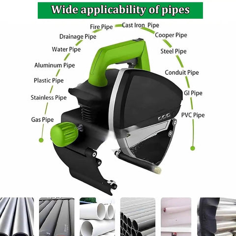 Badass Electric Automatic Pipe Cutter Knocks Out Stainless Steel And Plastic Tubes From 15 To 400 mm Diameter Like Butter with various pipe types.