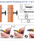 Installation guide for 60 Pack Matte Black Zinc Kitchen Cabinet Knobs And Drawer Pulls For Dressers Euro Style Hardware Upgrade With Sleek Round Knobs Built To Last And A Breeze To Install For Cabinets And Doors showing compatibility with 1/2 to 1-9/16 inch thickness.