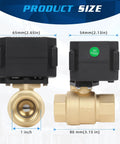 1 Inch Motorized Brass Ball Valve Full Port With Auto Return 2 Wire Electric Water Valve 9 24V AC DC front and side view dimensions