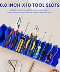 2 Pack Pliers Organizer Rack With Nonslip Base, 10 Slot Drawer Plier Tray, holding various tools in blue rack