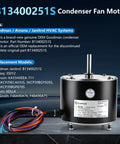 Solid Condenser Fan Motor 1/6 Horsepower 208 To 230 Volt 1075 Rpm Smooth Runnin Compressor Replacement Built Tough For Reliable Cooling And Effortless Plug Play Swap, showing motor with wiring.