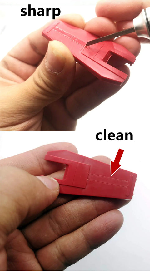 Top Shelf Tungsten Steel Scriber Blades In Five Precision Sizes With Secure Rubber Guard plus user demonstrating sharp clean lines.