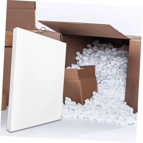 High Density Pu Foam Sheets Two Pack For Kick Butt Packing And Shipping Cushioning Premium Extra Thick Protective Foam Pads beside a box filled with packing peanuts.