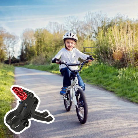 Child riding bike with Pair Two Finger Aluminum Alloy Bicycle Brake Levers Universal 22mm Fit For Kids Bicycles Lightweight Red