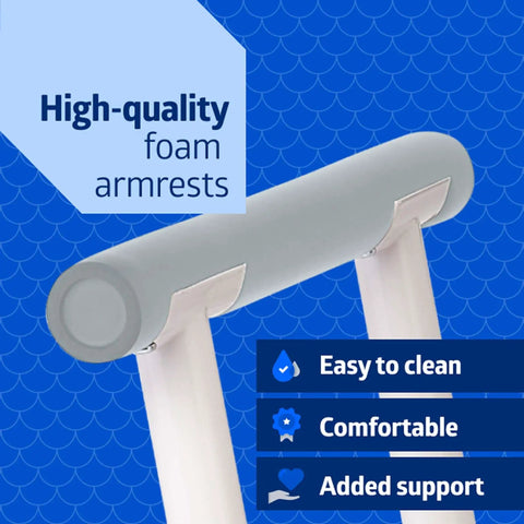 Tool-Free Heavy-Duty Free-Standing Toilet Safety Rail and Grab Bar for Bathroom with Extra-Wide Base providing soft high-quality foam armrests.