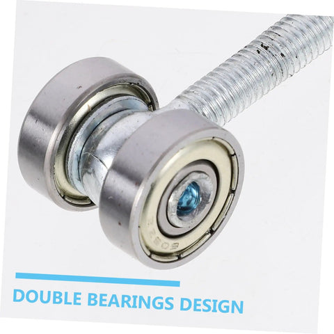 Close-up of heavy duty sliding door wheel roller kit with double bearing design, steel trolley for smooth gliding.