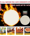 5 Piece Round Pizza Stone Set With 13 Inch Stone, Oak Wood Pizza Peel, 12 By 17 Paddle, Serving Rack, Large Pizza Cutter, And Ten Free Parchment Papers
