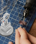 Solid Multi Function Portable Bench Clamp Vise With Grip Suction Base And 360 Degree Rotation For Woodworking, DIY Crafting And Metal Projects in use on a workbench.