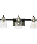 Three Light Vanity Fixture With Seeded Glass Diffusers Matte Black Finish With Polished Nickel Accents Bathroom Vanity Light