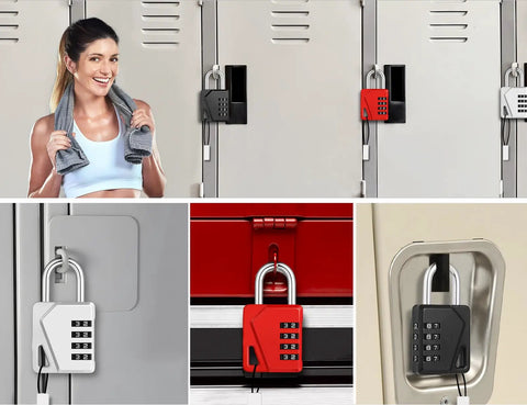 Small Combo Padlocks For Gym And School Lockers Totally Foolproof Keyless Dials With Free Personalized Tag Two Pack in use on lockers.