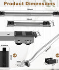 Product dimensions of 2 Sets Heavy Duty Appliance Rollers With Furniture Lifter And 24 Roller Brakes Extending 18 To 28 Inches.