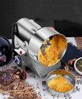 Powerful Grain Grinder For Home Or Light Pro Kitchen Use, Dry Milling Machine with turmeric inside, 800g capacity stainless steel.