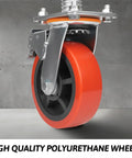 4 Pack 6 Inch Leveling Scaffolding Wheels With 360 Degree Rotating Casters And Dual Locks, side view of orange polyurethane wheel.
