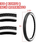 2 Pack 26 By 2Point125 Inch Folding Bicycle Tires With 26 Inch Inner Tubes And Tire Levers Included For Beach Cruiser Urban City Commuter Bikes White Wall Black Replacement Set Built To Last showing tire with ISO markings.
