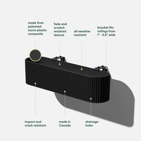 Badass Weatherproof Railing Planter Box With Secure Mounting Bracket Hella Durable Plastic Stone Composite showing all-weather resistance features.