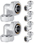Six Pack Three Quarter Inch Elbow Air Piping Fittings Brass Nickel Plated For Shop Compressed Air Line System Durable