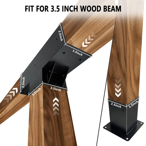 3 Way Pergola Bracket Kit For 3.5 By 3.5 Inch Beams, Heavy Duty Steel T Shaped Brackets And Post Anchors, Powder Coated Metal Gazebo Kit For Outdoor Patio Pergola, Fits 4x4 Posts, Hardware Included, 4 Pack