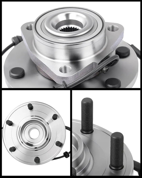 Tough As Nails Front Wheel Bearing Hub Assembly With Built In Abs And Six Lug Studs For Nissan Titan Armada And Infiniti Qx56 V8 Five Point Six Liter 4wd Only, top view with detailed lug studs and bolt pattern.