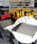 Rock Solid Heavy Duty Folding Extension Table For Woodworking Thickness Planers Built Tough showing durable silver steel folding table.