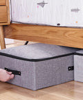 Built Tough Foldable Storage Tubs With Slick Glide Bottom For Easy Tucking Under Beds And Closets, grey fabric underbed bins with handles.