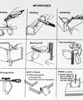 Magnetic welding holder kit usage guide for welding, soldering, assembly, marking off, and pipe installation illustrations.