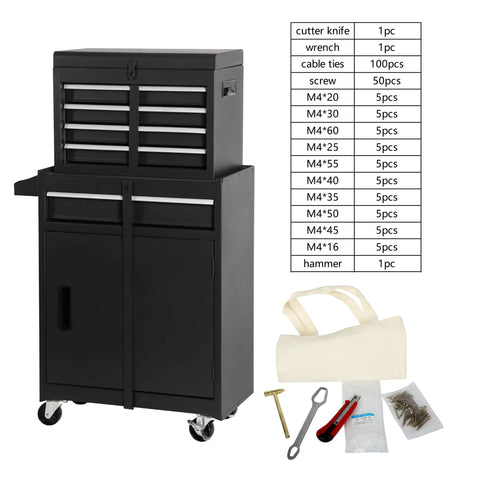Badass Rolling Tool Chest With Detachable Top Box And Lockable Casters For Tough Shop Storage featuring a sleek black finish and organized drawers.